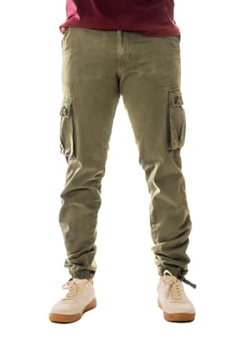 Herren Cargohose Strapazierfähige Arbeitshose für Männer mit 6 Taschen Loose Fit Herren Arbeitshose Camping Wanderhose Farbe: Oliv, Größe: 36 von Vasego