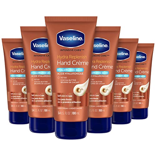 Vaseline Intensive Care Hand Crème Moisturizer for Dry Hands Hydra Replenish Made with hyaluronic acid, vitamin B3, and cocoa butter 3.4 Fl Oz (Pack of 6) von Vaseline