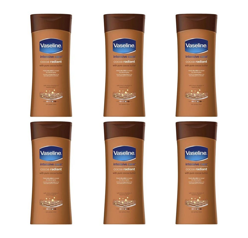 Vaseline Körperlotion 6 x 400ml Vaseline Intensivpflege Body Lotion Kakao Radiant, 6-tlg., Hilfe für trockene Haut von Vaseline