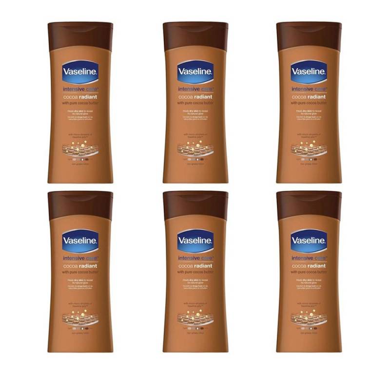 Vaseline Körperlotion 6 x 400ml Vaseline Intensivpflege Body Lotion Kakao Radiant, 6-tlg., Hilfe für trockene Haut von Vaseline
