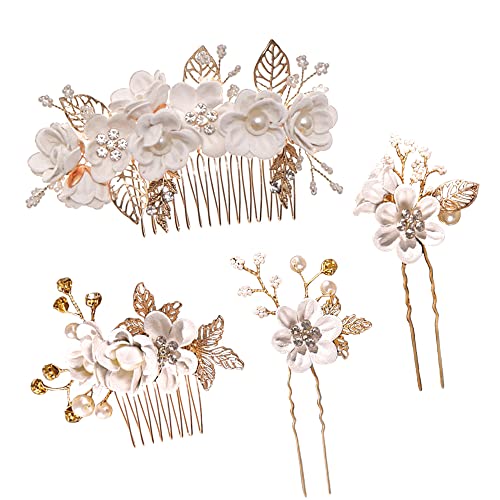 Vasemele 4 Stück Hochzeit Braut Haarschmuck Braut Hochzeit Blume Haarnadeln Perle Blume Braut Haarschmuck Braut Strass Haarnadeln Hochzeit Hochzeit Haarnadeln Haarspange Hochzeit von Vasemele