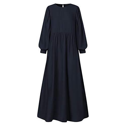 Abendkleid lang sexy Kleid Damen erotisch Kleid Hochzeit gast Muslimisches Große Größen 3/4 Ärmel Einfarbig Rundhalsausschnitt Maxikleid blaues Kleid (Marine, S) von Vasreyy