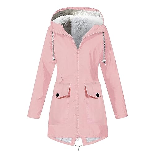 Daunenmantel Damen Lang Regenmantel Wasserdicht Atmungsaktiv Rain Coat Women Frauen Lang Einfarbig Fleecefutter Wasserdicht Regenjacke Mit Kapuze Herbst Warme Atmungsaktiv Windbreaker Jacken Jacke von Vasreyy