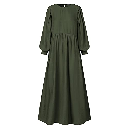 Festliche Kleider für Damen Swing Kleid Damen Kleid Damen lang Muslimisches Große Größen 3/4 Ärmel Einfarbig Rundhalsausschnitt Maxikleid brautjungfernkleider lang (Grün, 5XL) von Vasreyy