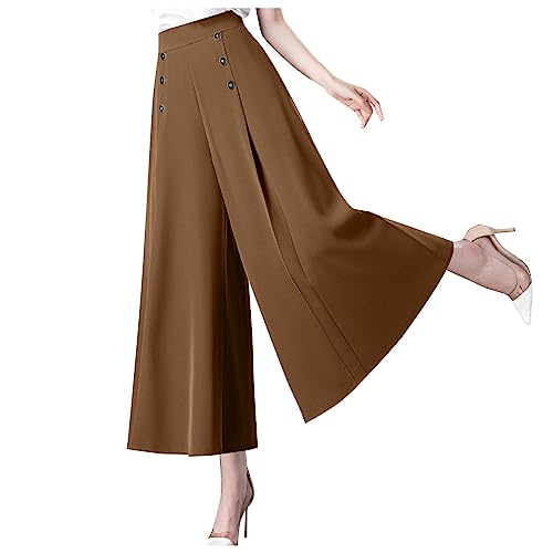 Fleece Strumpfhose Damen Paperbag Hosen Damen Arbeitshose Damen Kurz Weites Bein Hohe Taille Knopf Palazzo Hose Mit Elastischer Bund Einfarbig Plissiert Carpi Bauchweg Hosen Jogging Hosen Mann von Vasreyy