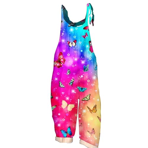Jumpsuit Damen Elegant9Er Jahre Outfit Sonnenblume Bunte Drucken Verstellbare Träger Lang Ärmellos Latzhose Lose Overalls Mit Große Taschen Boho Leinen Oversize Lässiger Playsuit(Multicolor,M) von Vasreyy