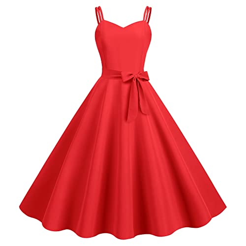 Kleid Damen Sommer Langarm Sweatkleid 5Er Jahre Rockabilly Einfarbig Spaghettiträger Lang Kleider Mit Gürtel Festlich V-Ausschnitt Ärmelloses A-Linie(S, Verrotten) von Vasreyy