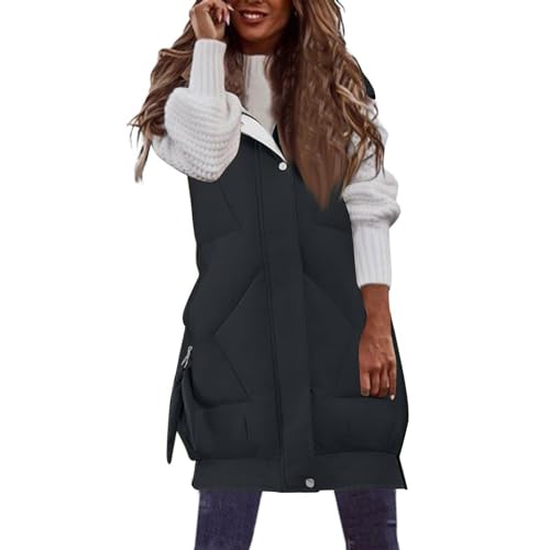 Ledermantel Damen Mantel Damen Herbst Jacke Winter Frauen Einfarbig Leicht Ärmellose Steppweste Mit Kapuze Herbst Winter Warm Winddicht Oversize ReißVerschlüSse Padded Jacke Jeansjacke GefüTtert von Vasreyy