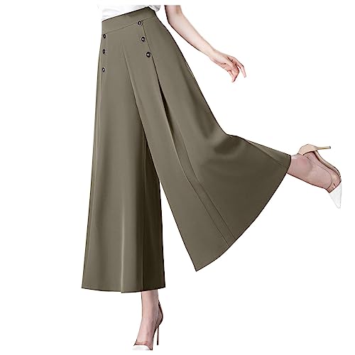 Leinenhose Damen Sommer Kleiderbügel Hosen Cargohose Damen Baggy Weites Bein Hohe Taille Knopf Palazzo Hose Mit Elastischer Bund Einfarbig Plissiert Carpi Bauchweg Hosen Jeggins Hose Für Damen von Vasreyy