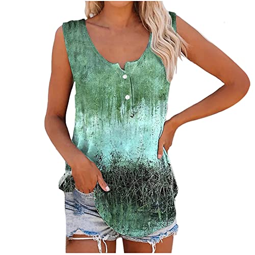 Neckholder top Damen weißes t-Shirt Damen Shirt Damen elegant Drucken U Ausschnitt Tanktops mit Knöpfen Leichtes Trägershirts Sommer Casual Ärmellos Bluse Oberteil t Shirts weiß (Leuchtendes Grün, L) von Vasreyy