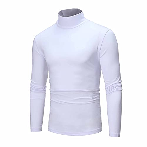 Tshirt Herren Halbes Rollkragenshirt Langarm Rollkragenpullover Regular Hemdbluse Basic T-Shirt Slim Fit Freizeithemd Warm Langarmshirt Winter Sweater Ohne Kapuze Unterhemden(Weiß, M) von Vasreyy