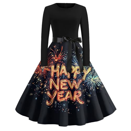 Vasreyy Ab Wann Pulli Damen Weinachts Kleider Happy New Year 225 Weihnachtskleid Weihnachtlich Bedruckt Cocktailkleid Karneval Und Bow Belt Partykleid Elegant von Vasreyy