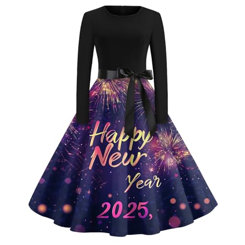 Vasreyy Black Weihnachtspullover Damen Weihnachtskleider Happy New Year 225 Weihnachtskleid Weihnachtlich Bedruckt Cocktailkleid Karneval Und Bow Belt Partykleid von Vasreyy