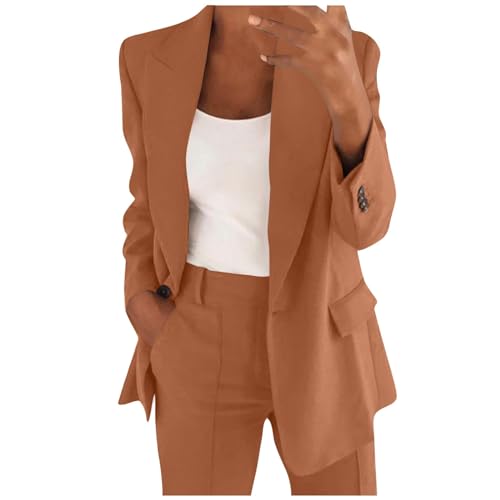 Vasreyy Blazer Damen SportlichEinfarbig Ärmel Überdimensioniert Revers Geschäft Büro Mit Tasche Lang Tailliert JackeDamenblazer Schwarz(Khaki, M) von Vasreyy