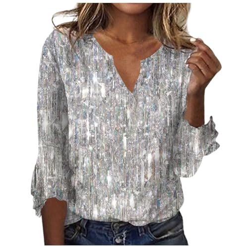 Vasreyy Bluse mit Glitzer top Damen Glitzer Pullover Pullover Damen elegant festlich Festliche Oberteile Damen Strickpullover Damen Oversize Top Damen Sommer Locker Pullover Damen Blau (L, Silver) von Vasreyy