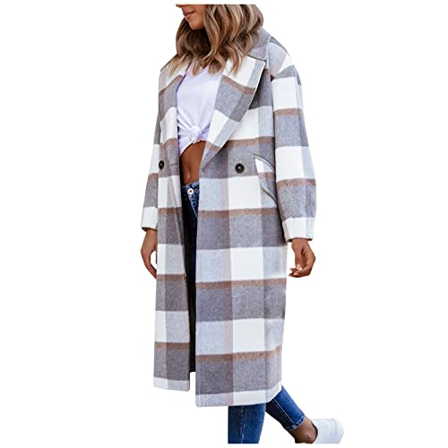 Vasreyy Damen Mantel Winter Warm Button Down Revers Wollmantel mit Taschen Langarm Wolljacke Gürtel Elegant Winterjacke Lang Wintermantel Klassische Trenchcoat Einfarbig/Kariertes von Vasreyy