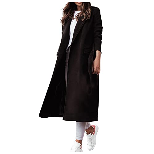 Vasreyy Damen Mantel Winter Warm Button Down Revers Wollmantel mit Taschen Langarm Wolljacke mit Gürtel Elegant Winterjacke Lang Wintermantel Klassische Trenchcoat Einfarbig/Kariertes von Vasreyy