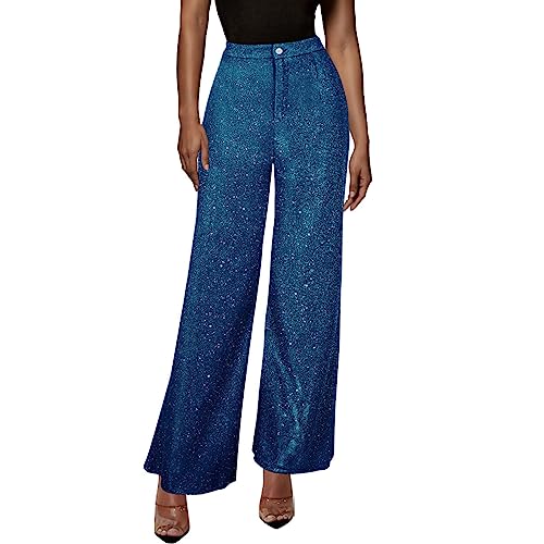 Vasreyy Damen Sommer Jeans Damen High Waist Jogginghose Damen Sommer Glitzer Pailletten Gerade Hohe Taille Hose Mit Weitem Bein Stretch Einfarbig Bequemes Anzughose Baggy Arbeitshosen Kurze Hose von Vasreyy