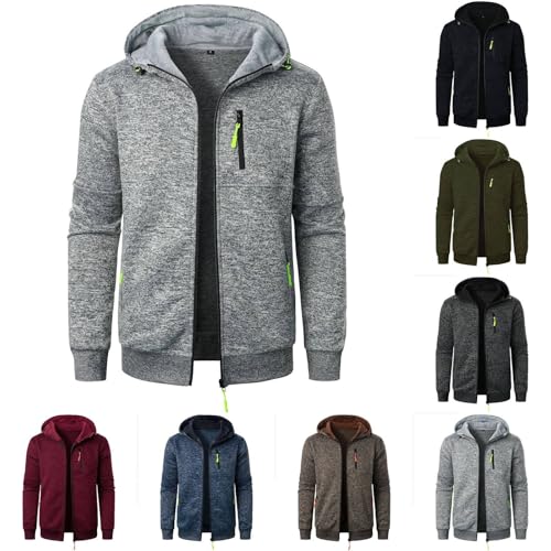 Vasreyy Fleecejacke Herren Einfarbig Zipper Kapuzenjacke Langarm Warm Kordelzug Hoodie Mit Kapuze Casual Outdoor Sweatjacke Winter Übergangsjacke Bomberjacke von Vasreyy