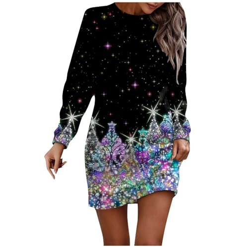 Vasreyy Gutscheine Geschenk Für Frauen Ugly Christmas Sweater Oversize Weihnachten Bedruckt Pullover Kleid Langarm Winter Rundhals Weihnachtskleider Damen(Multicolor, 3XL) von Vasreyy