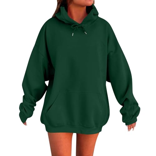 Vasreyy Hoodie Damen Blau Oversize Winter Langarm Pullover Mit Kapuze Einfarbig Kordelzug Y2K Sweatshirt Outdoor Kapuzenpullover Basic Langarmshirt(Dark Green, XL) von Vasreyy