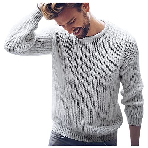 Vasreyy Kapuzenpullover Herren Kapuzenpullover Für Herren Herren Hoodie Thermohemd Einfarbig Langarm Pullover Warm Rundhals Strickpullover Feinstrick Winterpullover Loose Pulli Freizeit von Vasreyy