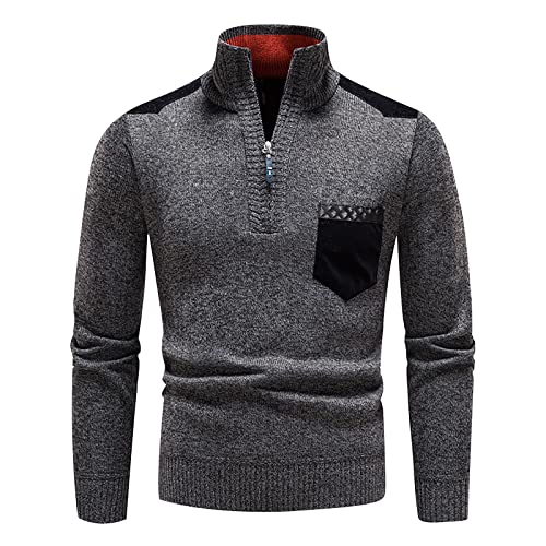 Vasreyy Kapuzenpullover Herren Pulli Herren Sweatshirt Herren Schwarz Langarmshirt Patchwork Langarm Troyer mit Reißverschluss Stehkragen Strickpullover Slim Fit Sweatshirt Outdoor Warm Pulli von Vasreyy