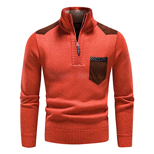 Vasreyy Pullover Herren Kapuzenpullover Für Winter Patchwork Langarm Troyer mit Reißverschluss Stehkragen Strickpullover Slim Fit Sweatshirt Outdoor Warm Pulli von Vasreyy