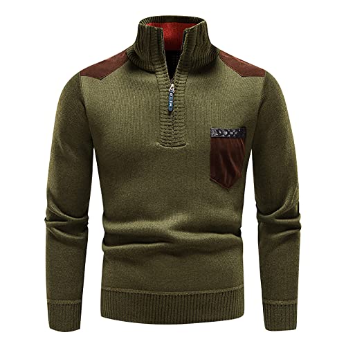 Vasreyy Rollkragenpullover Herren Sweatshirt Pullover Business Pulli Patchwork Langarm Troyer mit Reißverschluss Stehkragen Strickpullover Slim Fit Outdoor Warm von Vasreyy