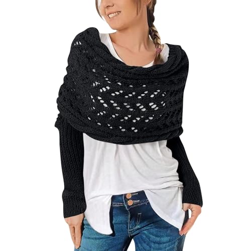Vasreyy Schals & Tücher Für Damen Schal Tuch Strickschal Mit Ärmeln Gestrickter Zopfmuster-Wickelschal Pulloverschal Wickelpullover Ärmelschal Kaschmir von Vasreyy
