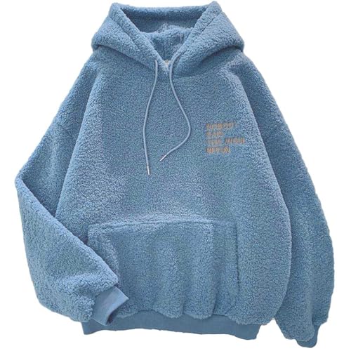 Vasreyy Sweatshirt Jacke Damen Oversized Teddy-Fleece Pullover Mit Kapuze Kordelzug Plüsch Hoodie Langarm Lang(Blau, S) von Vasreyy