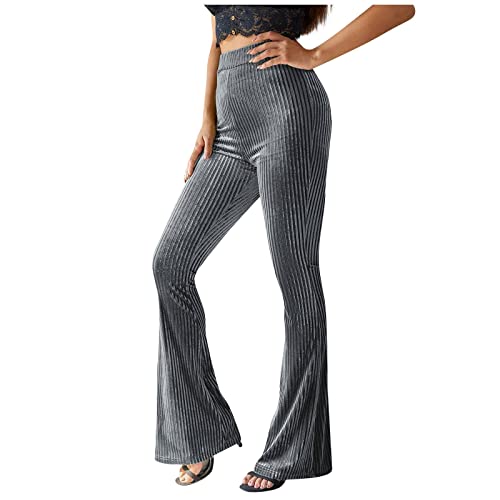 Vasreyy Yogahose Damen Sport Set Damen Pyjama Hosen Gerippt High Waist Weites Bein Flared Hose Skinny Einfarbig Palazzo Hosen Activewear Yogahose Jazzpants Stretch Hose Damen (Gray, XL) von Vasreyy