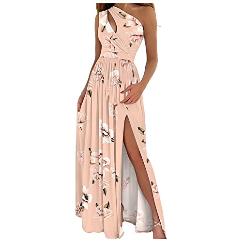 Vasreyy faschingskostüm Strandkleider Damen Sommer Kleid Damen Sommer Eine Schulter Schulterfrei Rückenfrei Seitenschlitz Abendkleider Bodenlang Kleider Boho Kleidung Damen (Rosa, S) von Vasreyy