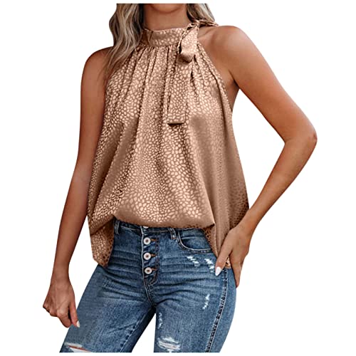Vasreyy schwarzes top Damen damenblusen Kurzarm spagettiträgershirts Leopardendruck Neckholder Tanktop Weste mit Seitliche Schleife Sommer Ärmellose Tunika Oberteile Festliche(Kaffee, XL) von Vasreyy