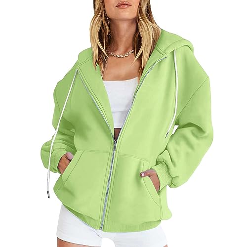 Weihnachtspullover Damen Jeansjacke Damen Gym Jacke Damen Frauen Y2K Einfarbig Zip Kapuzenjacke Mit Kapuze Herbst Winter Warm Langarm Outwear ReißVerschluss Blaser Jacke (Fluorescent Green, Xxl) von Vasreyy