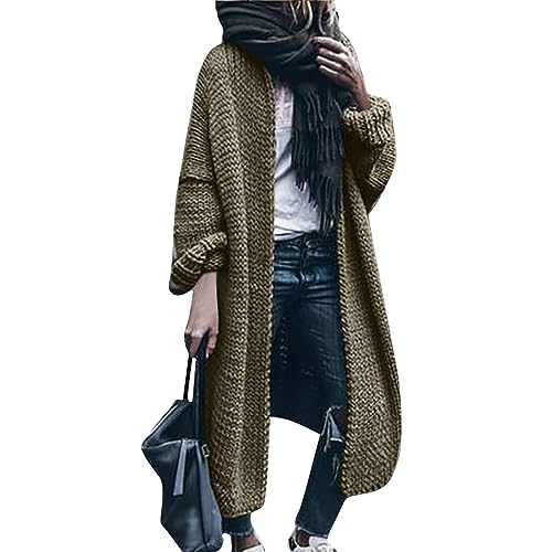 Winter Damen Jacke Lederjacke Lammfell Windbreaker Wasserdicht Frauen Einfarbig Langarm Strickjacke Oversize Frühling Winter Herbst Warm Cardigan Lang Mantel Grobstrick Frauenmantel (Armeegrün, 4Xl) von Vasreyy