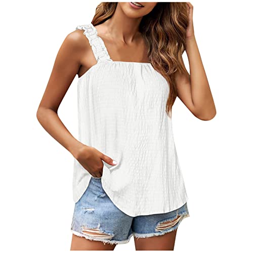 schwarzes Tshirt Tanktops Frauen Baumwolle lang Sommer Shirt Damen Breite Träger Elegant Einfarbig Rückenfrei Quadratischem Kragen Trägertop Camisole Sommer Casual Ärmellose Plissee Crop Tops von Vasreyy