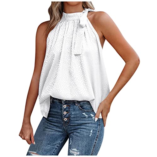 unterhemden & BH-Hemden für Damen t-Shirt weiß Schwarze Bluse Kurzarm Leopardendruck Neckholder Tanktop Weste Top mit Seitliche Schleife Sommer Ärmellose Tunika Oberteile t Shirt(Weiß, M) von Vasreyy
