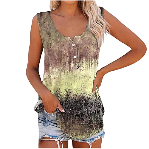 weißes Hemd Damen t Shirt schwarz Damen Tunika Damen Sommer Strand Drucken U Ausschnitt Tanktops mit Knöpfen Leichtes Trägershirts Sommer Casual Ärmellos Bluse Oberteil blusenshirt (Gelb, M) von Vasreyy