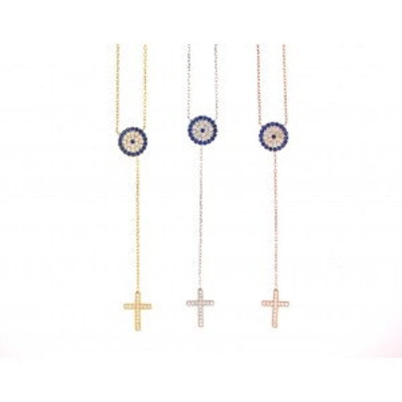 Elegante Evil Eye Cross Halskette von VassariBoutique
