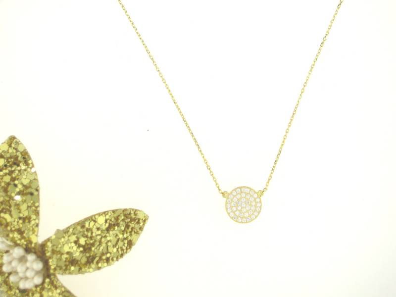 Kleine Pave Filigrane Scheibe Halskette-Gold von VassariBoutique