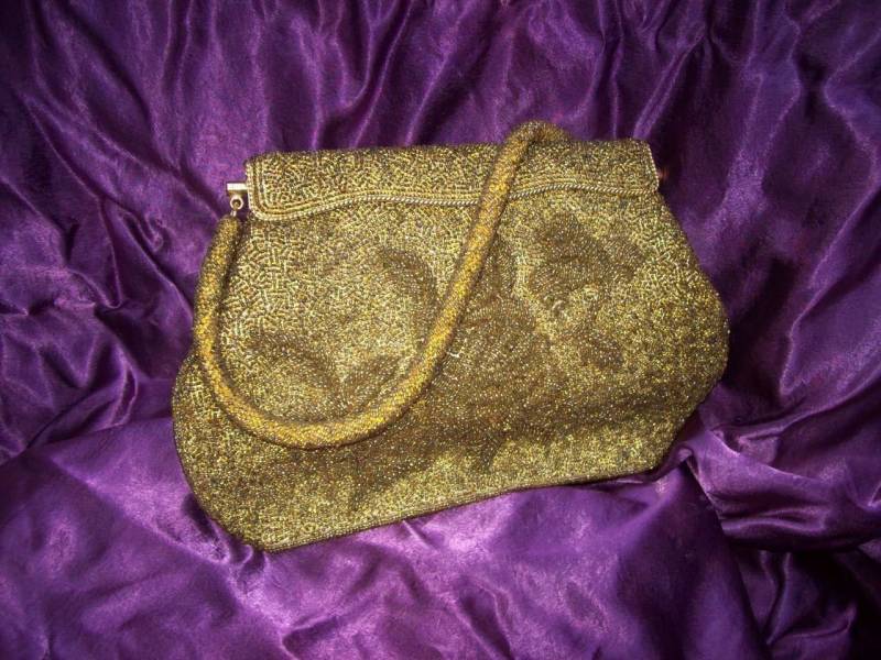 Elegante/Vintage Gold Glas Perlen Tasche/Handtasche Elegante/Vintage Gold Glas Perlen Tasche/Handtasche von VastVintageVisions