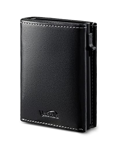 Vastaia Geldbörse Herren Leder Klein Mit Münzfach | Portmonee Herren Und Damen Slim mit RFID-Schutz | Slim Wallet mit münzfach(White line Black) von Vastaia