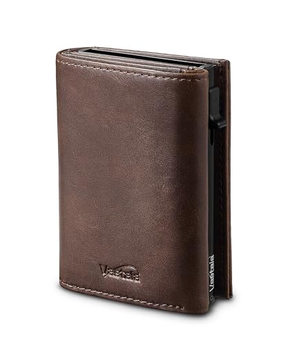 Vastaia Kreditkartenetui Geldbörse Herren Leder Klein Mit Münzfach | Portmonee Herren Und Damen Slim mit RFID-Schutz | Slim Wallet Kreditkartenetui mit münzfach (Dark Brown) von Vastaia