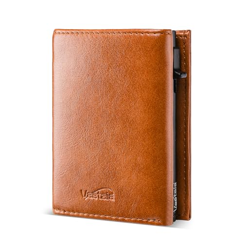 Vastaia Kreditkartenetui Geldbörse Herren Leder Klein Mit Münzfach | Portmonee Herren Und Damen Slim mit RFID-Schutz | Slim Wallet Kreditkartenetui mit münzfach (Retro-Braun) von Vastaia