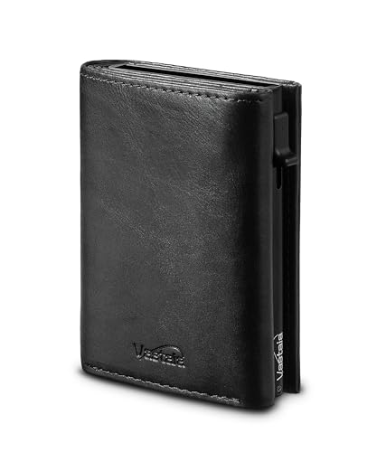 Vastaia Kreditkartenetui Geldbörse Herren Leder Klein Mit Münzfach | Portmonee Herren Und Damen Slim mit RFID-Schutz | Slim Wallet Kreditkartenetui mit münzfach (Textured Black) von Vastaia