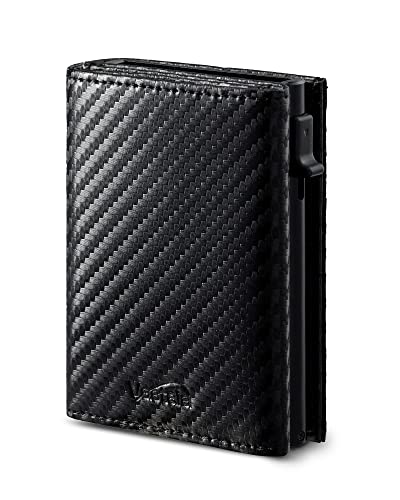 Vastaia Geldbörse Herren Leder Klein Mit Münzfach | Portmonee Und Damen Slim mit RFID-Schutz | Wallet (Carbon Black) von Vastaia