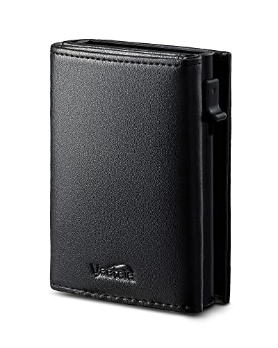 Vastaia Geldbörse Herren Leder Klein Mit Münzfach | Portmonee Herren Und Damen Slim mit RFID-Schutz | Slim Wallet mit münzfach(Schwarz) von Vastaia