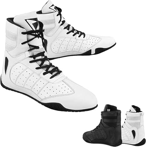 Vaster Moto Boxschuhe Kampfschuhe für Männer Muay Thai Kickboxen Sparring Teenager Boxen Trainer Kampfkunstschuhe Atmungsaktive Bodybuilding Boxstiefel 38-47, Weiß, 45 EU von Vaster Moto
