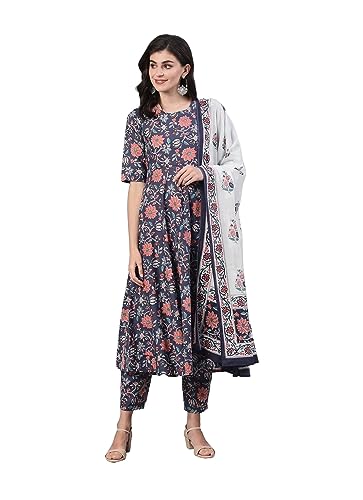 Kurta-Set für Damen, indisches Tunika-Top, Baumwolle oder Rayon, Kurti mit Palazzo-Hose, Partykleidung, Senfgelb & Grau, Medium von Vastraghar